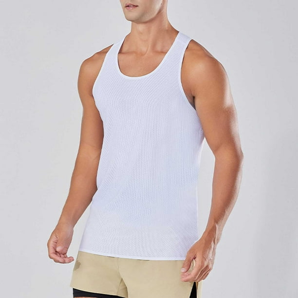 pstuiky Camiseta sin mangas para hombre, Camiseta deportiva informal de color liso y elástica con cuello redondo para hombre Camisas para hombres s