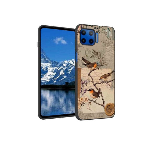 Vintage-Ephemera-Birds-Collage-1 Phone Case, Degined for Moto One 5G UW Case Men Women, Flexible Silicone Shockproof Case for Moto One 5G UW