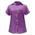 thumbnail image 5 of Summer Polyester Short Sleeve Dress Shirts for Women Purple Workwear Work New Ladies Loose Blouses Cotton And Lapel Rolled Button Shirt Tee XXL, 5 of 5