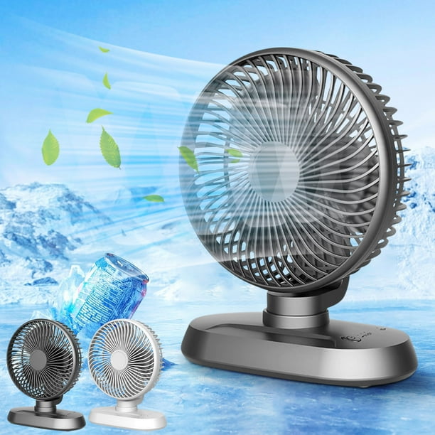 Ventilador de Escritorio USB | Ventilador Silencioso 3 en 1 con Recirculación, Cabezal Giratorio Oscilante, 3 Velocidades Ajustables, Portátil para Oficina o Hogar, Recargable USB Tipo-C, Gran Flujo
