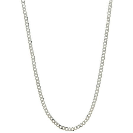 Pori Jewelers Rhodium-Plated Sterling Silver 3mm Cuban Chain Men's Necklace, 24
