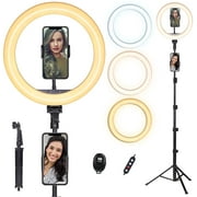Ring Light with Tripod Stand, 10'' Ring Light with 63in Stand & Phone Holder - Dimmable Beauty Ringlight for Live