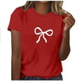thumbnail image 3 of Summer Bow Tee Shirt Women Short Sleeve Valentines Day Graphic Tees Casual Loose Cute Valentine Holiday Tops, M Red, 3 of 5