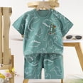 thumbnail image 2 of TOWED22 Infant Baby Loungewear Pajamas 2 Piece Set Toddler Boy Short Sleeve Cotton Graphic Tee and Soft Drawstring Shorts Sets(Blue,6-9 M), 2 of 6