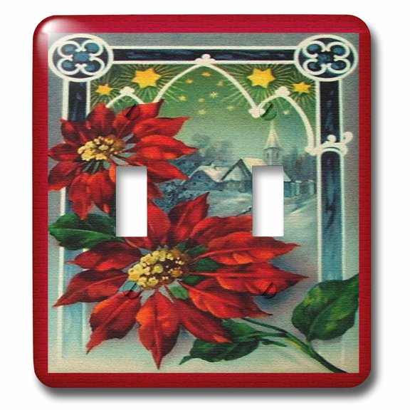 3dRose, Snow Scene of Church with Stars and Large Holly with Decorative Border, double toggle switch