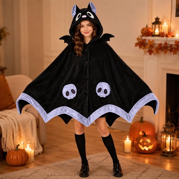 Cute Bat blanket hoodies for women, Wearable Bat Blanket Adult for Halloween Cosplay, Soft Hoodie Blanket Bat Cape for Women