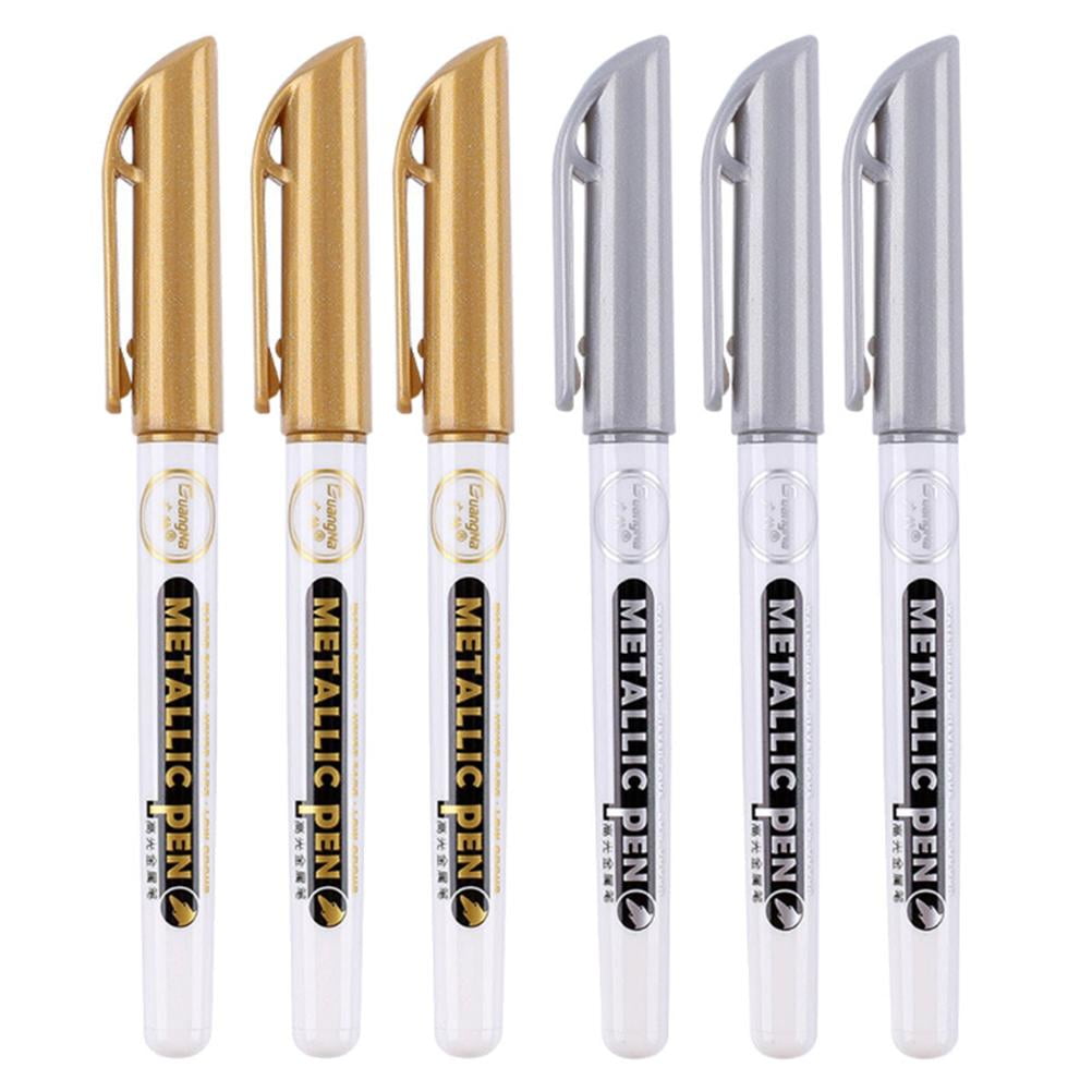 Permanent Marker Metallic Marker Pens Silver Gold Base for Glass Fabric CD  Tire Steel Markers Paint
