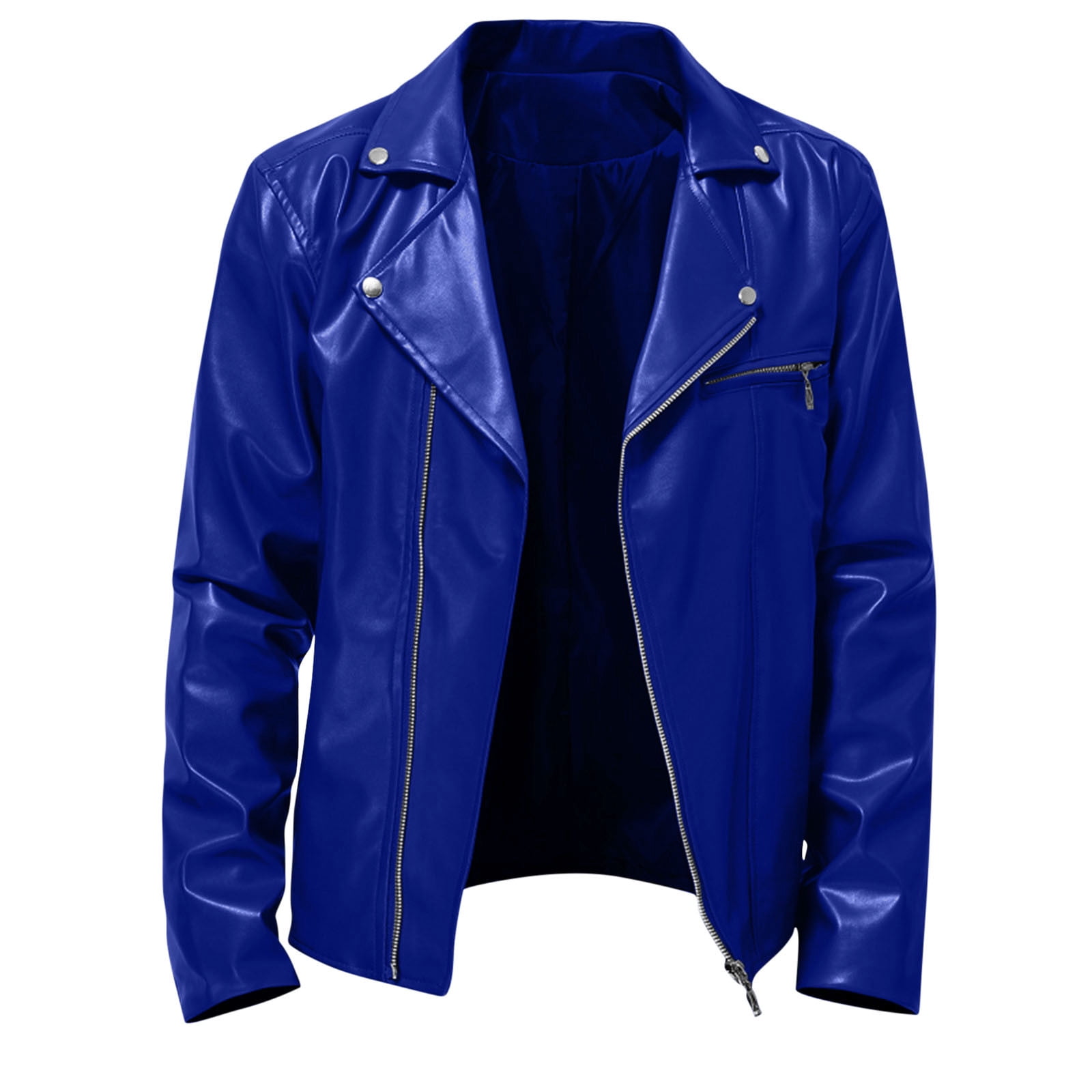 Miluxas Women's Leather Casual Jacket Lightweight Faux Leather Fall Spring Biker Vintage Jackets Blue S(S)