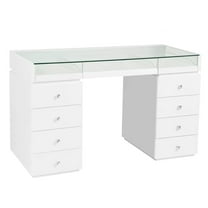 Impressions Vanity SlayStation Bella Makeup Vanity Table with Drawers and Clear Glass Top (White)