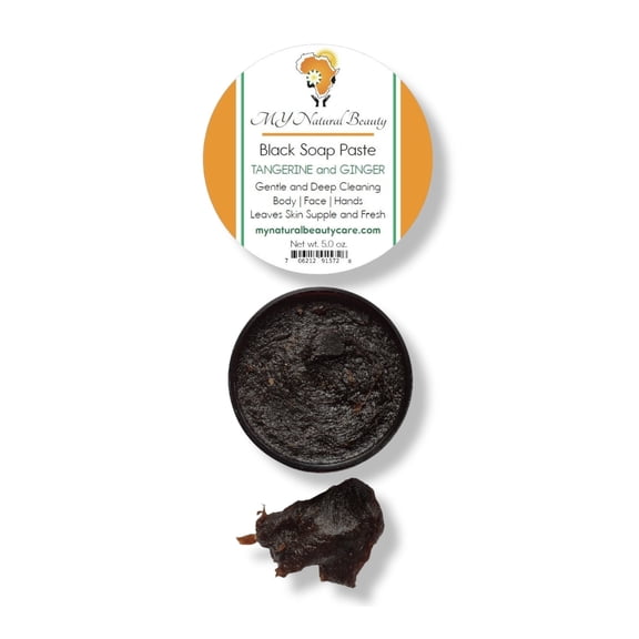 ALL-NATURAL Paste Black Soap made with TANGERINE and GINGER | Deep Cleans Skin | Good for Dry and Sensitive Skin | Irritable and Inflamed Acne | Eczema and Rosacea | Face & Body | 5.5 oz. jar