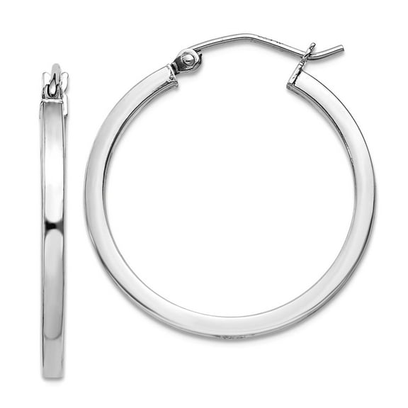 925 Sterling Silver Polished Hollow tube Hinged post 2mm Square Tube Hoop Earrings 27x25mm Wide 2mm Thick Hoop Earring f