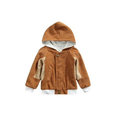 

Binpure Unisex Toddler Fall Winter Long Sleeve Corduroy Zipper Button Hooded Jacket