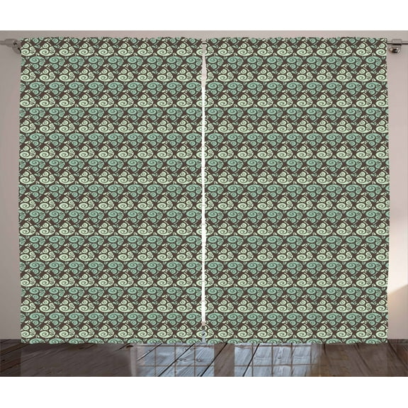 Ambesonne Abstract Curtains 2 Panel Set, Swirled Raindrops, 108" x 63", Mint Green Seafoam Brown
