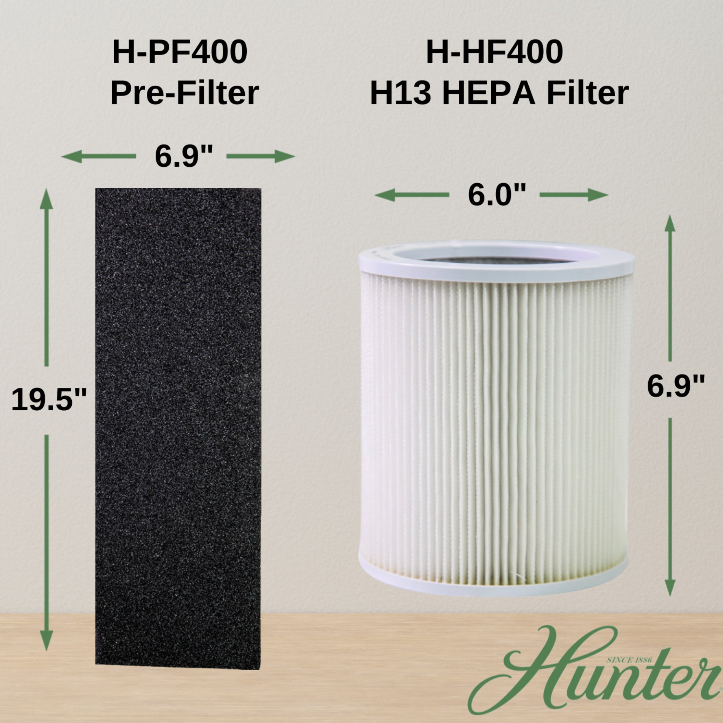 Hunter Fan Company  H-HF400-VP Replacement Filter Value Pack with HEPA EcoSilver Pre-Filter for HP400 Air Purifier Series, 3 Piece Set, White