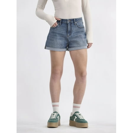 No Boundaries High Rise Denim Rolled Cuff Shorts, Women's