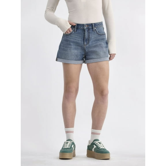 No Boundaries High Rise Denim Rolled Cuff Shorts, 3'' Inseam, Women's