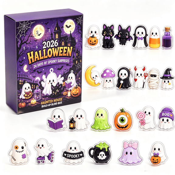 2026 Halloween Advent Calendar, 24 Days Countdown Box, Acrylic Ghosts Airplane Blind Box with 3 Rare,Halloween Countdown Calendar Pendants, Collectible Gift for Holiday Home Farmhouse Room Decor