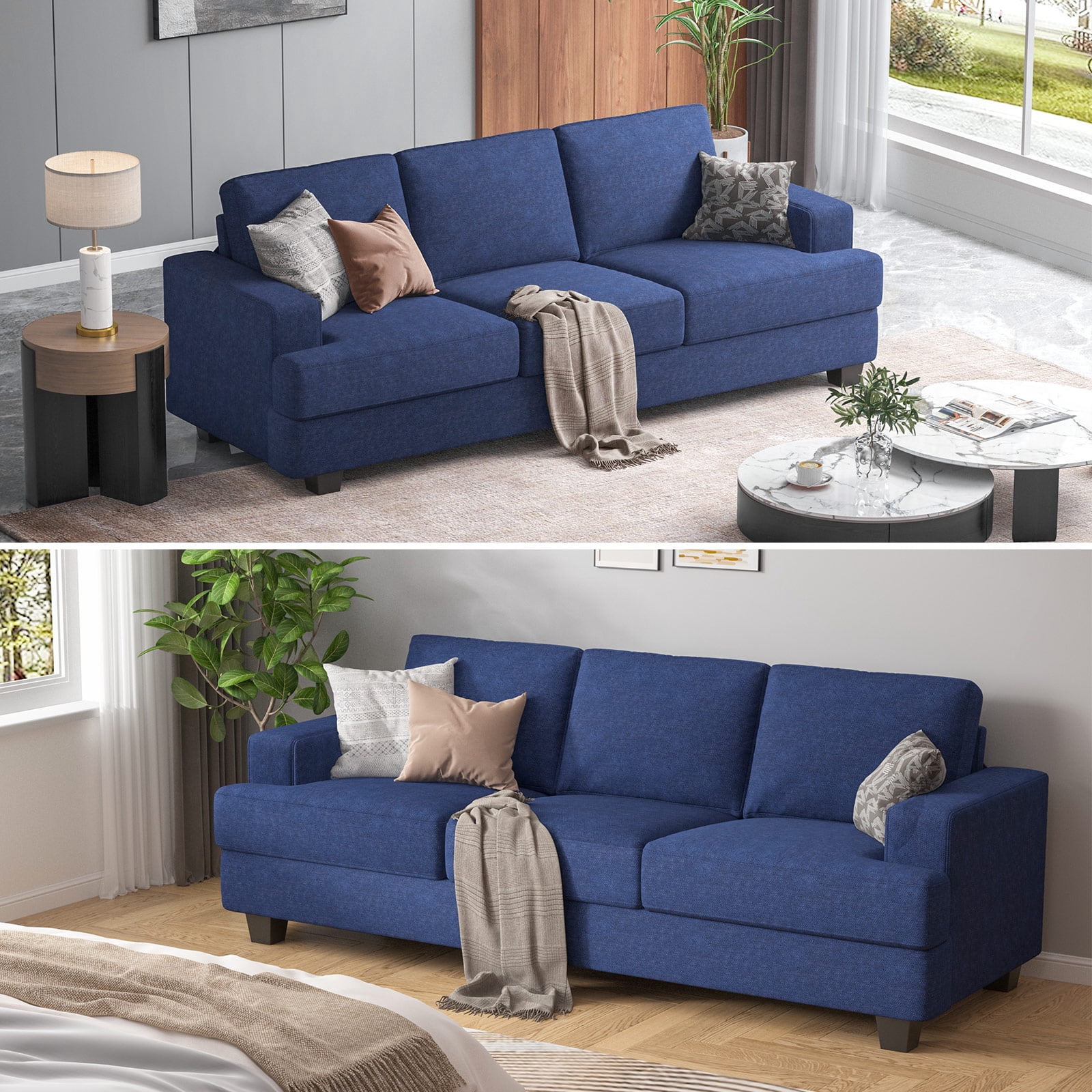BLAZANT 3 Seater Sofa Oversize, 89" Extra Large Size Sofa Couch with Extra Deep Seats, Modern Loveseat Sofa, Comfortable Fabric, Easy to Install, for Living Room Apartment Lounge, Blue