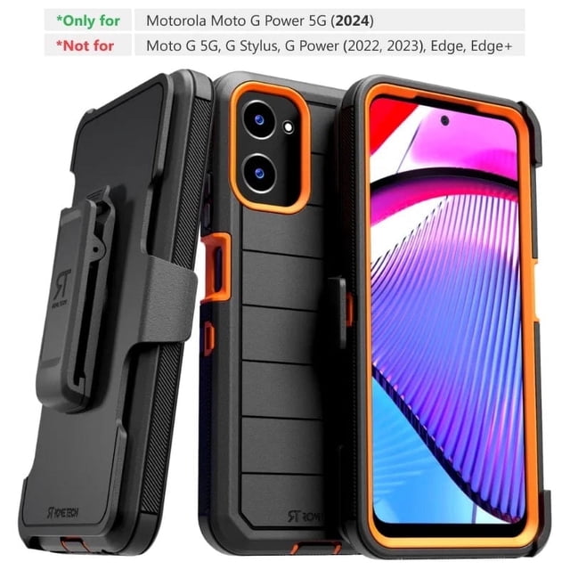 Funda para Moto G Power 5G con Soporte y Funda: Protectora, a Prueba de Golpes, Negra y Naranja