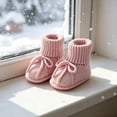 thumbnail image 6 of Xfvqtps Baby Booties Knitted Crochet Solid Color Lace up Bow Mid Tube Non Slip Soft Comfortable Warm Winter House Shoes Prewalker Hot Pink, 6 of 8