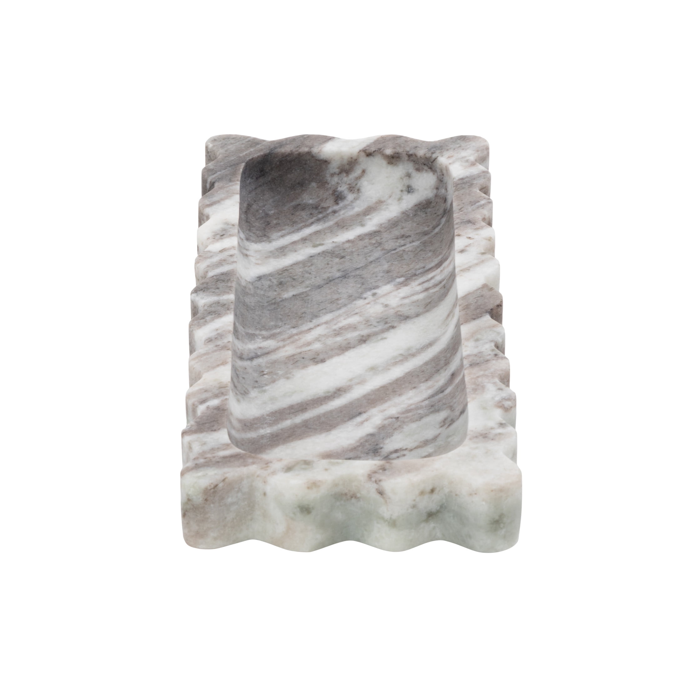 DecMode 12" x 5" Gray Marble  Tray with Brown Swirl Pattern and Wavy Edges, 1-Piece