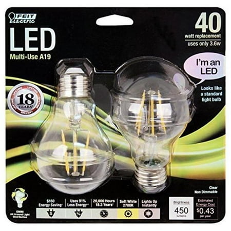 

Feit Electric 7184229 LED A19 3.6 & 40W Medium 2700K Light Clear