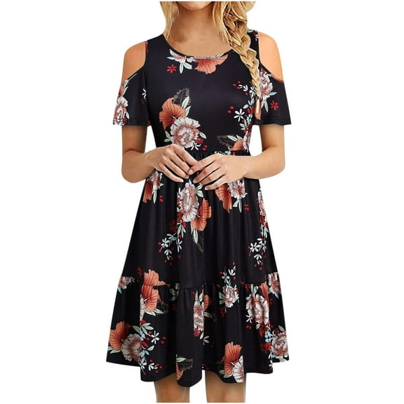 Ichuanyi Woman Dress, Summer Women Casual Fashion Short Sleeve Off Shoulder Ruffle Dress