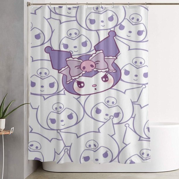 Cortina de ducha Kuromi con diseño de dibujos animados, cortinas de ducha para baño con 12 ganchos, impermeable, lavable, poliéster, juego de decoración para el baño, 60 x 72 pulgadas, hierro