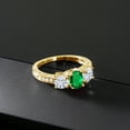 thumbnail image 3 of Gem Stone King 18K Yellow Gold Plated Silver Nano Emerald and White Moissanite 3-Stone Women Ring (1.72 Cttw, Size 5), 3 of 4