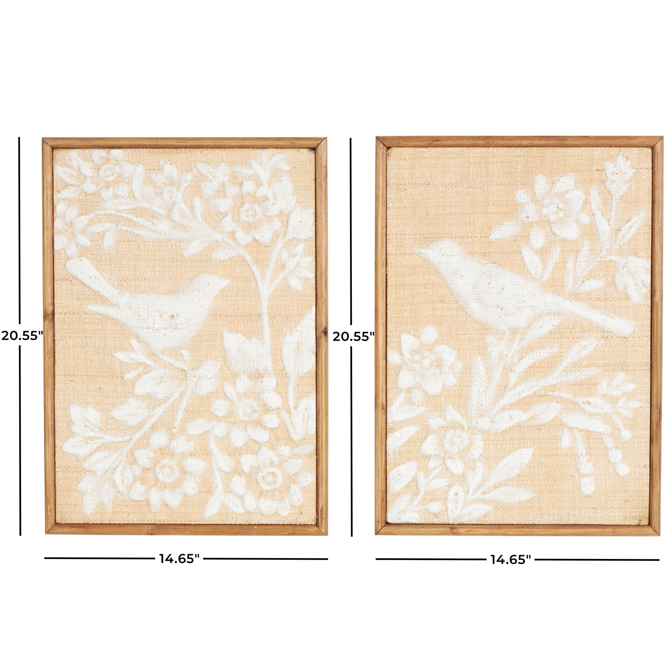 15" x 21" Bird Framed Wall Art with White Painted Floral Patterns, by DecMode (2 Count)