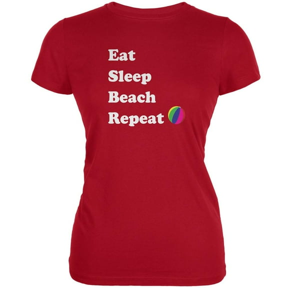 Eat Sleep Beach Repeat Red Juniors Soft T-Shirt - X-Large