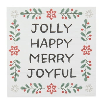 Holiday Time Jolly Happy Merry Joyful Christmas op Sign Decoration, 4-inch