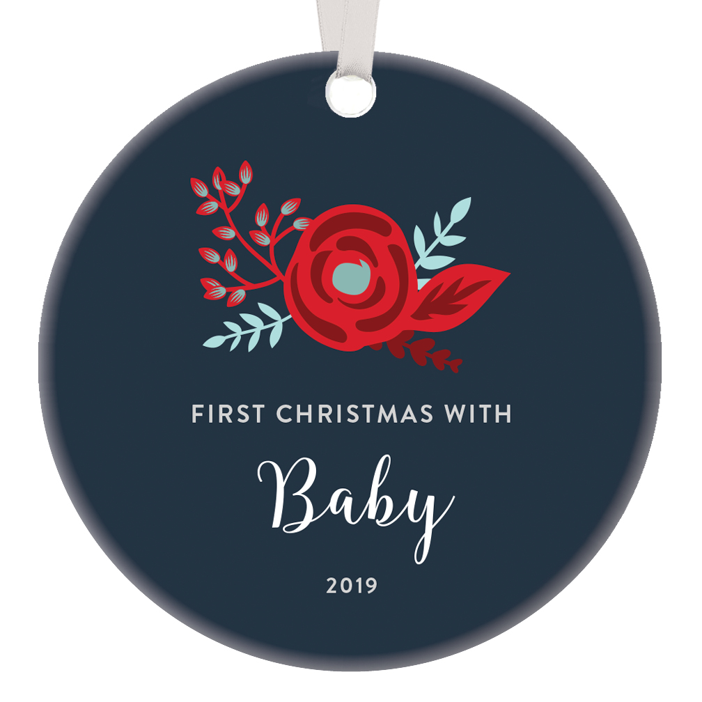 First Christmas With Baby 2019 Ornament Baby's 1st Xmas Congratulations Bohemian Floral Beautiful Gift Ideas Newborn Boy Girl Holiday Presents Family Keepsake 3" Ceramic Tree Decoration OR0921 - image 1 of 2