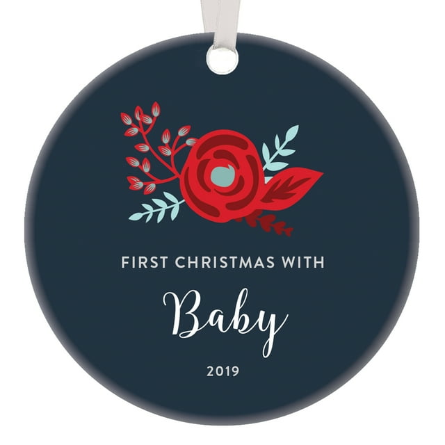 First Christmas With Baby 2019 Ornament Baby's 1st Xmas Congratulations Bohemian Floral Beautiful Gift Ideas Newborn Boy Girl Holiday Presents Family Keepsake 3" Ceramic Tree Decoration OR0921