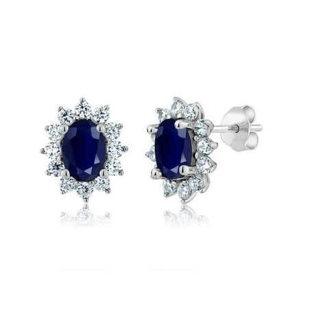 - 2.76 Ct Oval Blue Sapphire 925 Sterling Silver Earrings