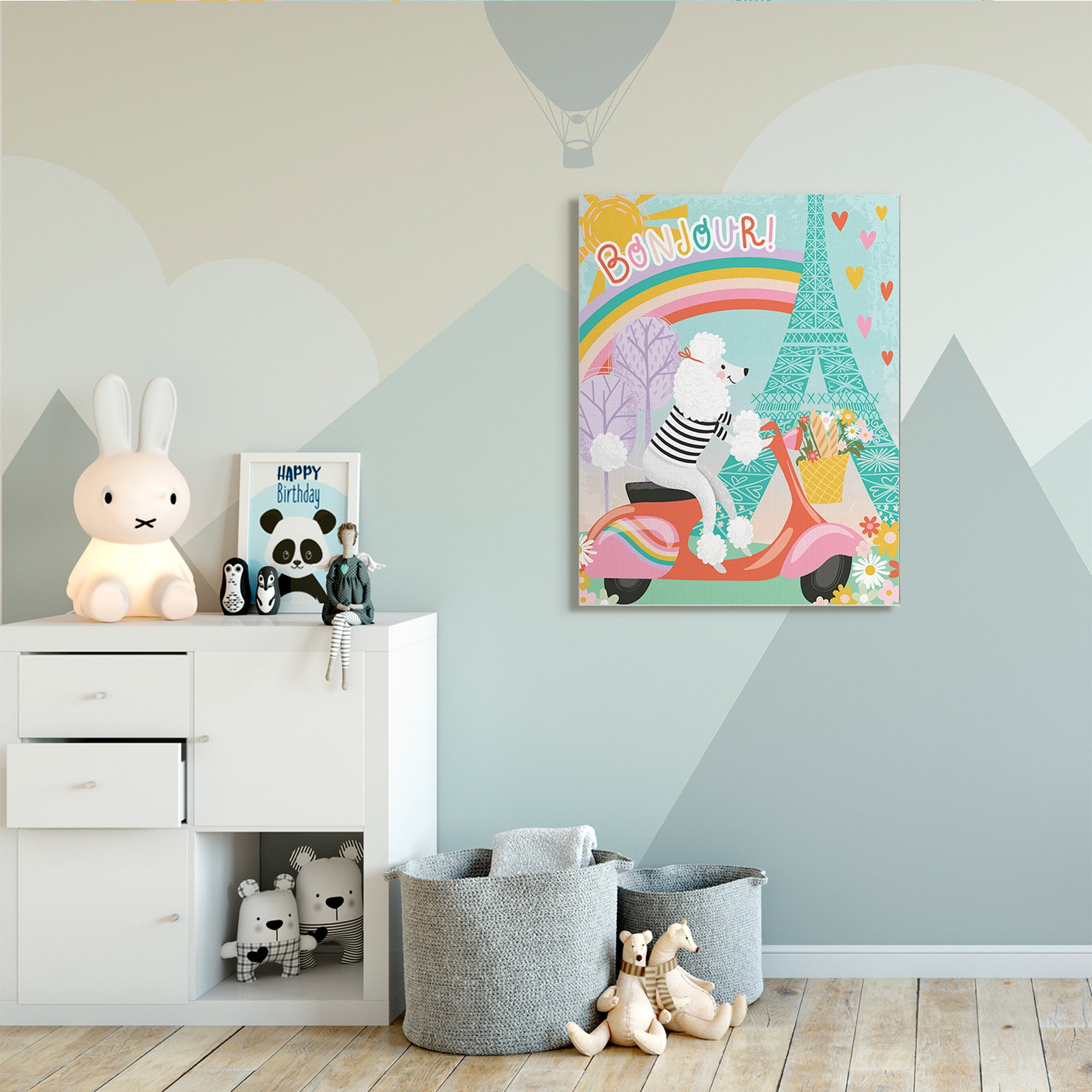Stupell Industries Poodle Driving Moped Bonjour Eifel Tower,36 x 48,Designed by Arrolynn Weiderhold
