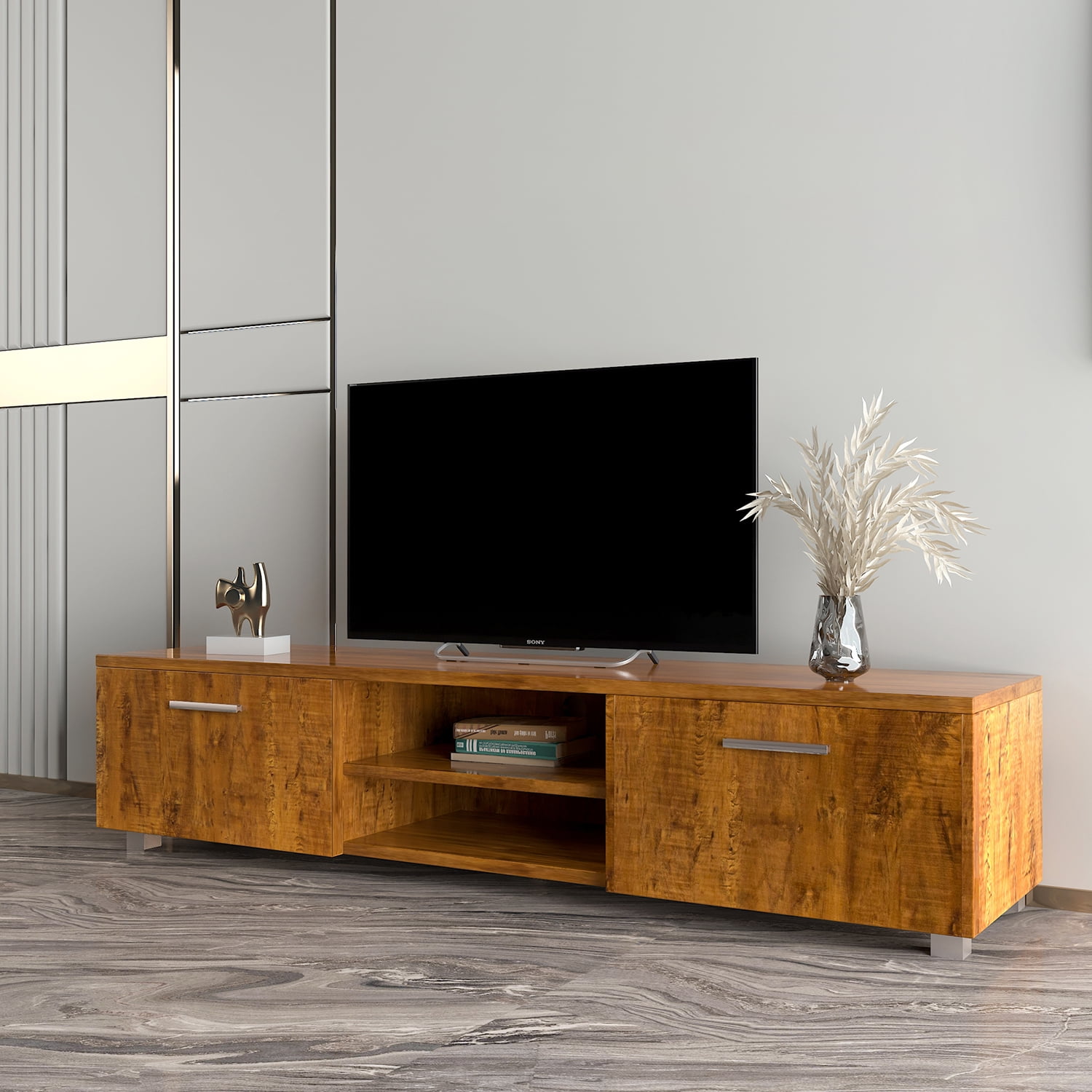 Kepooman Modern TV Stand for Bedroom, Mid-Century TV Console for Living Room, 67" Entertainment Center for TVs for Dining Room, Walnut-A Kepooman Modern TV Stand for Bedroom, Mid-Century TV Console for Living Room, 67" Entertainment Center for TVs for Dining Room, Walnut-A
