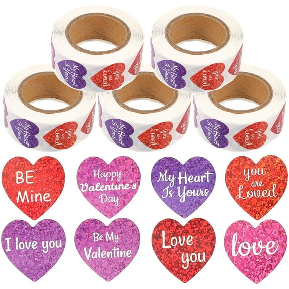 Niceauty 5 Rolls of Valentines Day Decorative Stickers Multi Paper Heart Shape for DIY Craft Projects