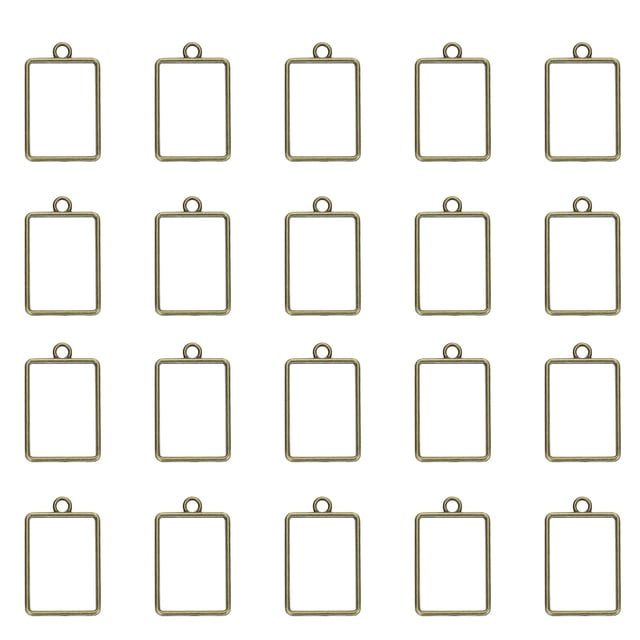 Uxcell 25Pcs Colgantes de Bisel Abierto de Aleación, Colgante de Marco Hueco Rectangular, Colgante de Marco Abierto Geométrico, Bronce