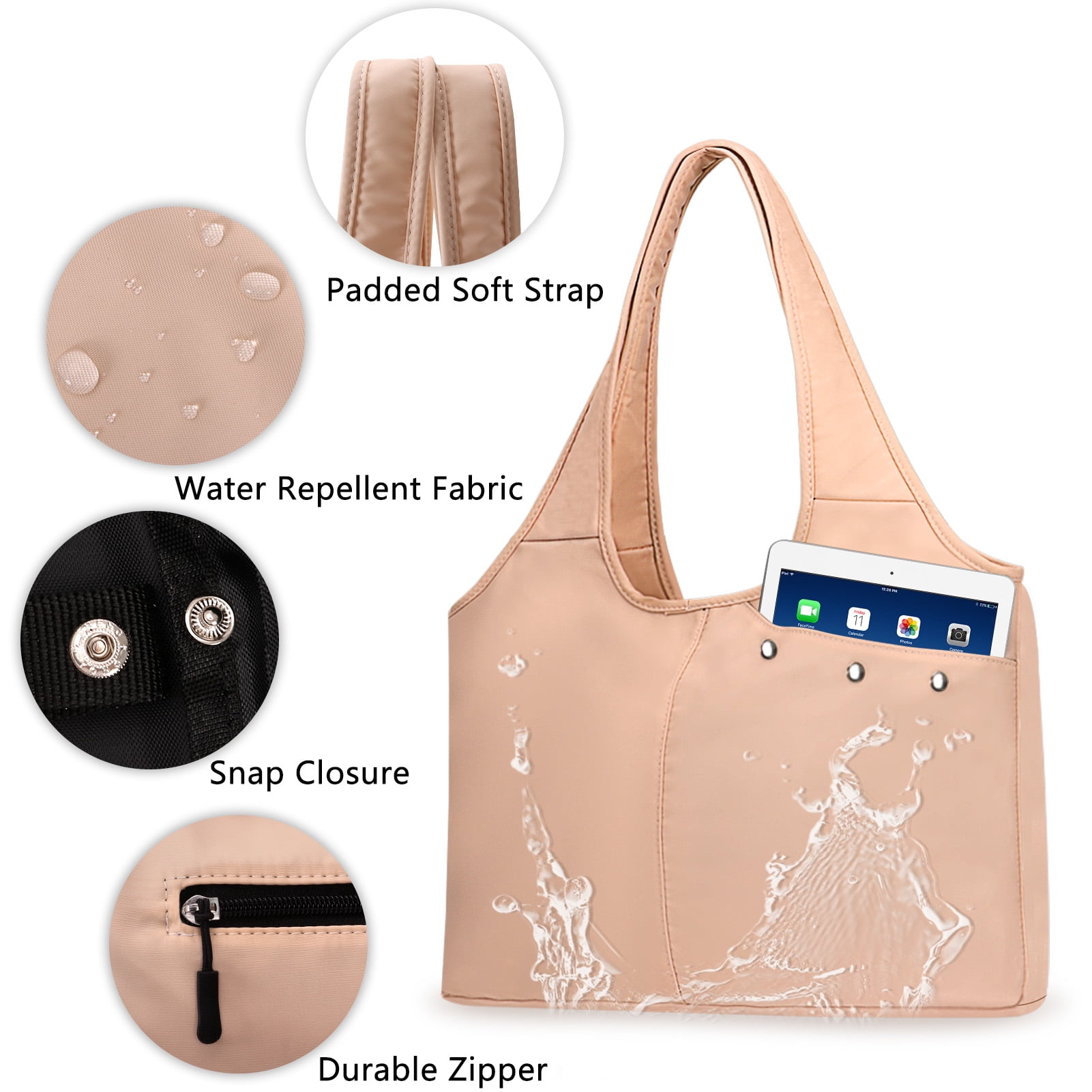 HAWEE Mommy Tote Bags for Women with Multi-Pockets Utility Shoulder Handbag for Work Nurse Travel Shopping Beach Gym, Beige