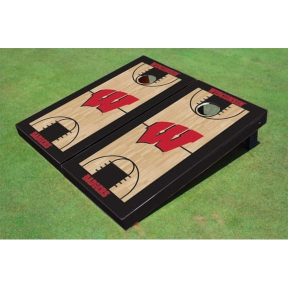 University of Wisconsin Black Matching Basketball Court Custom Cornhole Board