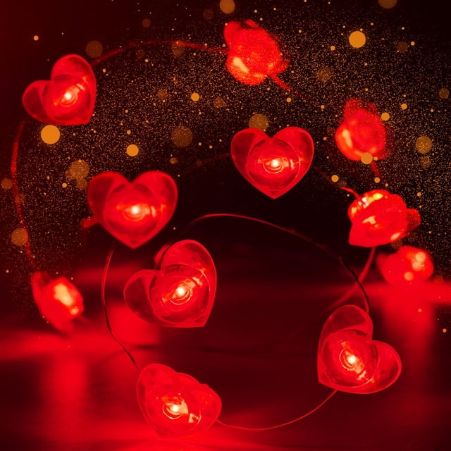 Cronómetro String Lights EXF de 3 m con forma de corazón rojo que funciona con pilas
