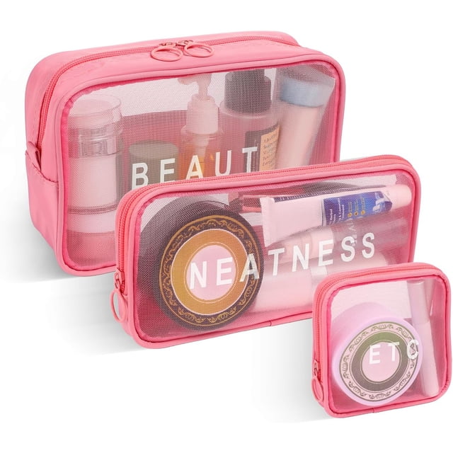 Bolsa de Tocr, 3PCS Bolsa Transparente Viaje Transpirable y Ligero, Bolsa de Maquillaje Portátiles de Gran Capacidad, Bolsa de Tocr de Viaje Multifuncionales con Cremallera Mujeres y Hombres