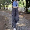 thumbnail image 3 of Pantalones de estilo americano de verano con cintura alta y cordón para mujer que muestran pantalones anchos y ceñidos, 3 of 4