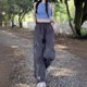 thumbnail image 3 of Pantalones de estilo americano de verano con cintura alta y cordón para mujer que muestran pantalones anchos y ceñidos, 3 of 5
