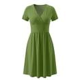 thumbnail image 4 of ClodeEU Women's V Neck Short Sleeve Midi Dress,Casual High Waist A Line Flowy Dress Green,Women's Plus S, 4 of 7