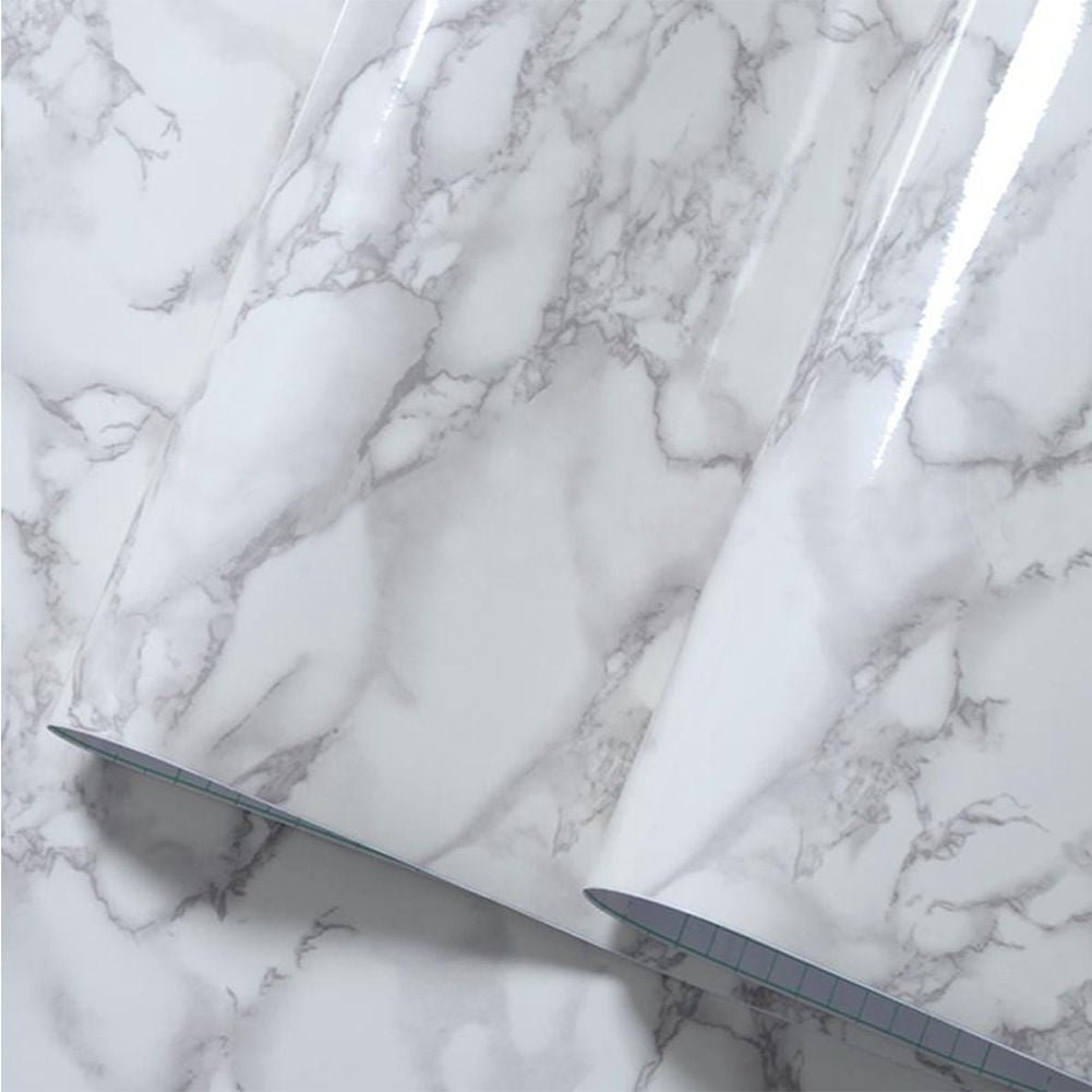 Premium Wallpaper Marble Granite Effect Contact Peel and Stick Paper Gloss Deep Color Ultra Thick Durable Vinyl Self Adhesive Removable 23.7 x 118 Fabulous Décor 19.4' sqft Gray White Carrara