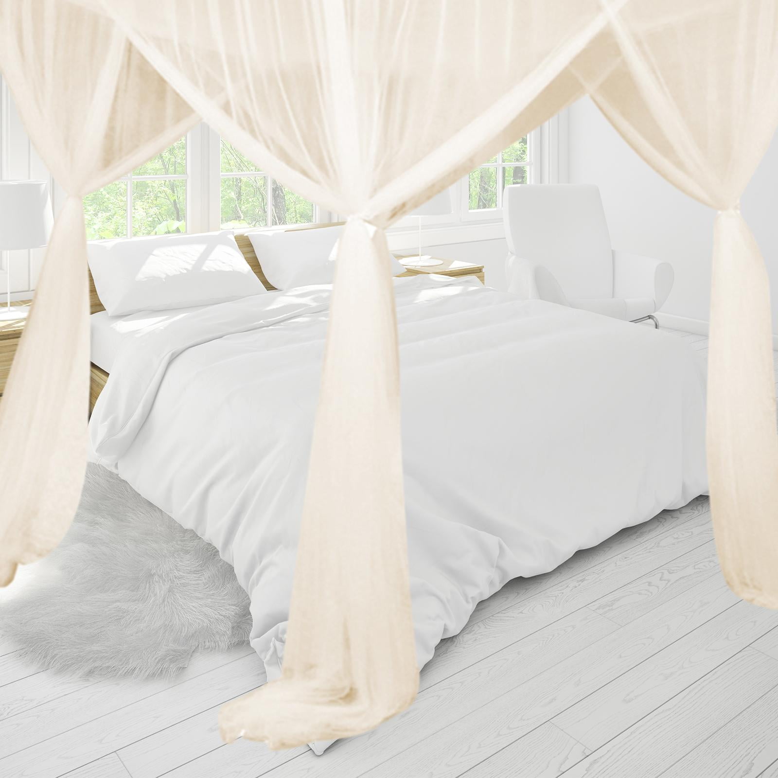yotijay 4 Corner Post Canopy Bed Curtain Bed Drape Hanging Bed Valance Netting for Women Beige