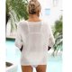 thumbnail image 4 of Traje de baño para cubrir la parte superior con cuello redondo y puños de rayas de colores, cubierta de Bikini hueca para mujer, para playa, natación, fiesta, blanco L, 4 of 6