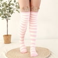 thumbnail image 1 of Chaussettes de Sol Chaudes pour Femmes en Molleton Corail Épaissi à Rayures Dessin Animé 2 Pcs Bas Bas Bas de compression Rose, 1 of 3